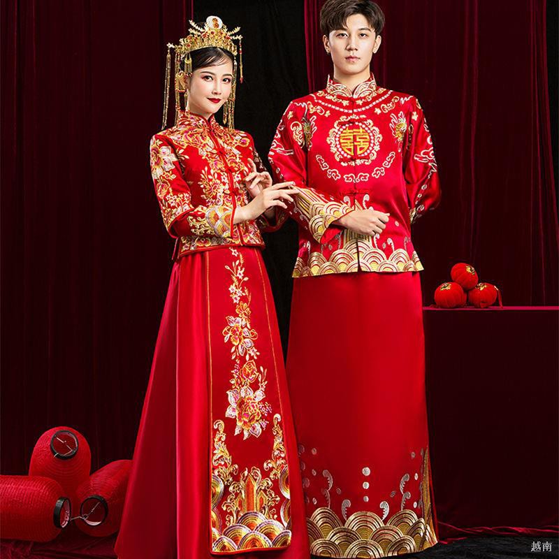 ☫✟Xiuhe dress cô dâu mới đám cưới Trung Quốc váy mùa xuân và thu áo màu đỏ của nam nữ 2021