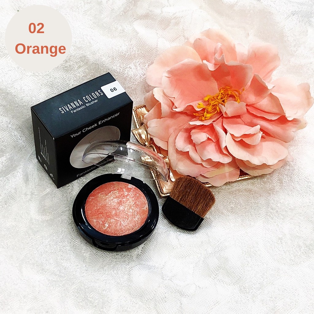 Phấn Má Hồng Sivanna Fantastic Blusher Du105 Ánh Nhũ Tông Hồng Cam 02 Sweet Orange 8g