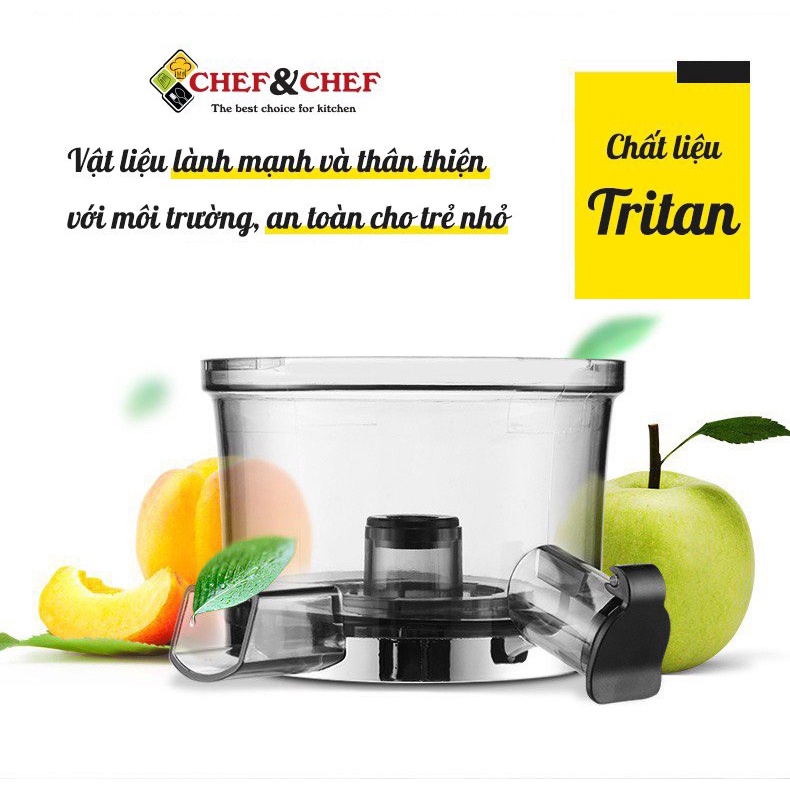 Máy ép nguyên quả tốc độ chậm CHEF&amp;CHEF thiết kế nhỏ gọn, đẹp mắt, có độ bền cao, nhiều màu sắc