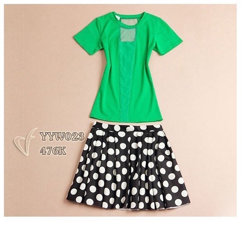 YYW023 -  Set áo và chân váy chấm bi nữ hè hàng nhập