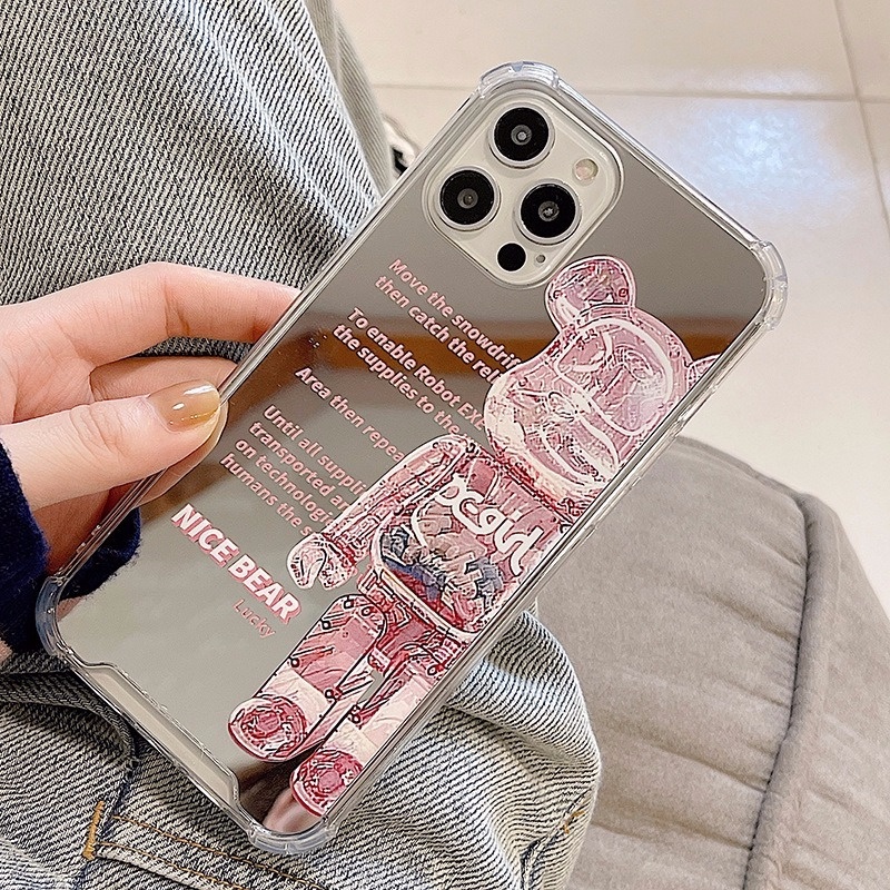 Ốp điện thoại tráng gương họa tiết khối xếp hình gấu cho iPhone13 ProMax 11 12