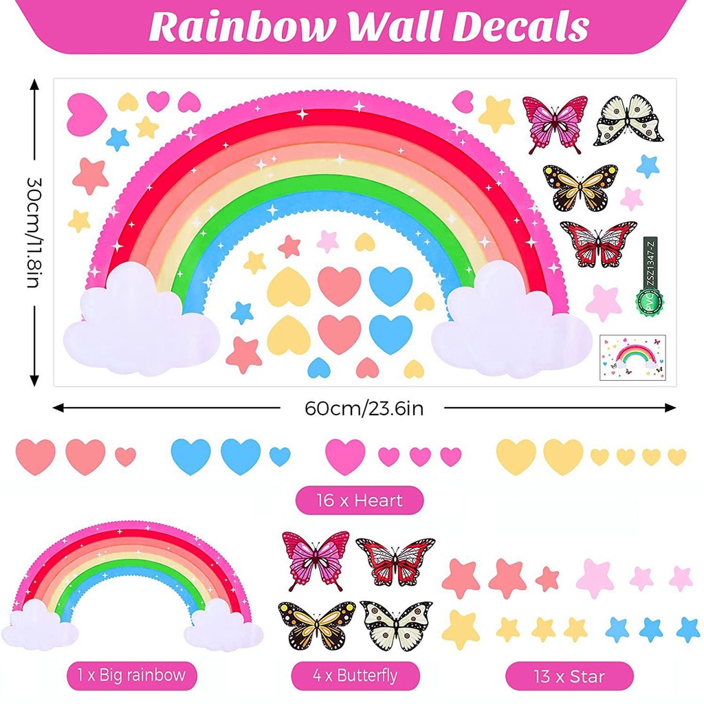 Sticker Dán Tường Chống Thấm Nước Họa Tiết Cầu Vồng Dùng Trang Trí Phòng Cho Trẻ Nhỏ