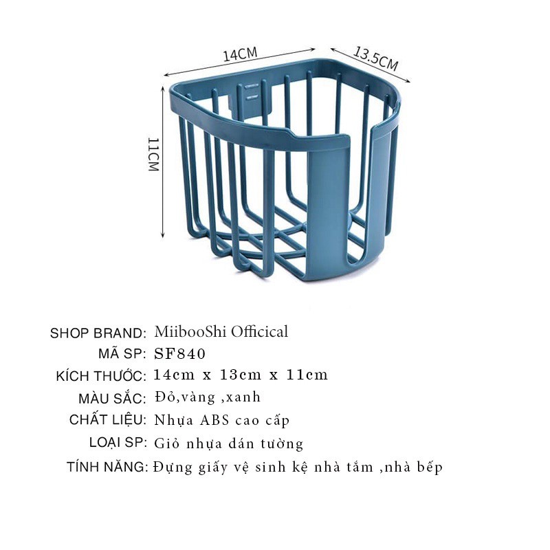 Giỏ nhựa dán tường đựng giấy vệ sinh trong phòng tắm phòng bếp khay kệ đựng đồ đa năng MiibooShi SF840