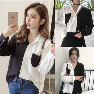 combo 19 Áo sơ mi nữ 2 nửa đen trắng HS12