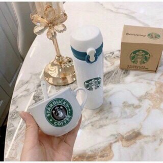 Combo bình giữ nhiệt và cốc sứ Starbucks
