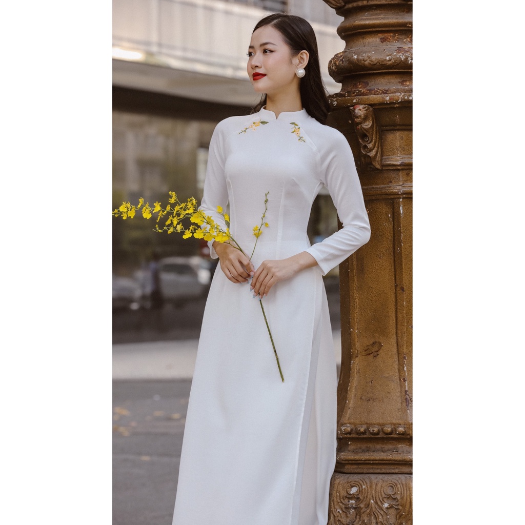 Áo Dài Hoa FOR HER Thêu Trắng AD01671