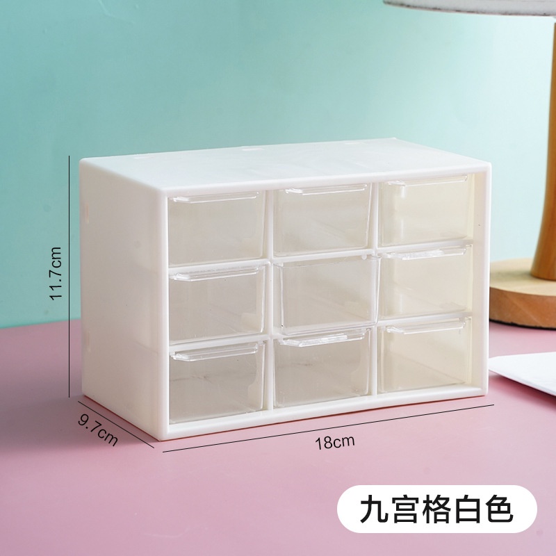 Tủ Mini 9 Ngăn Kéo Dễ Thương Để Bàn Chống Bụi Đựng Trang Sức Mĩ Phẩm Đồ Dùng Học Tập