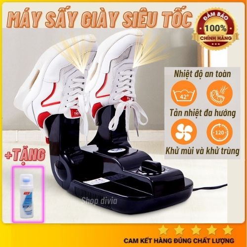 Máy sấy giày cao cấp màu đen (có tặng quà) khử khuẩn hiệu quả ngăn mùi làm khô nhanh chóng có hẹn giờ thông minh