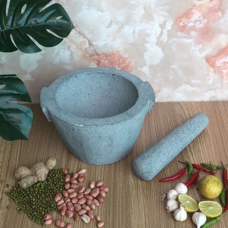 Bộ sản phẩm cối đá +  chày đá xanh nguyên khối Đường Kính 18cm