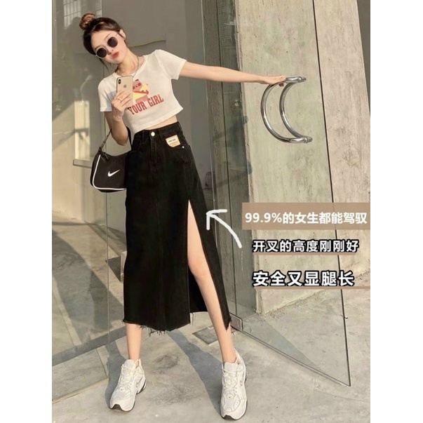 (KÈM ẢNH THẬT) CHÂN VÁY JEANS MIDI XẺ ĐÙI | BigBuy360 - bigbuy360.vn