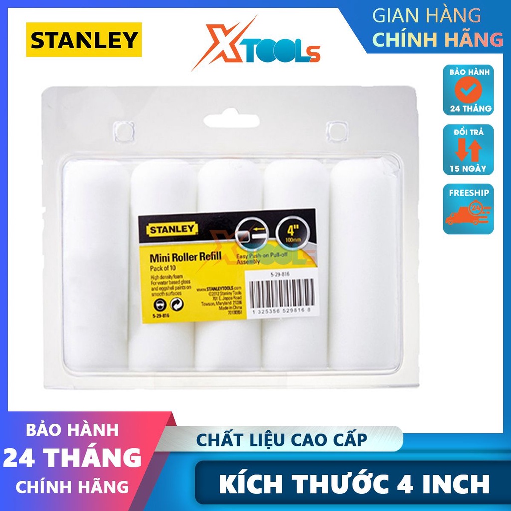 Bộ 5 bông lăn sơn 10cm/4inch Stanley 5-29-816, độ mềm mịn cao, thiết kế nhỏ gọn, trọng lượng nhẹ -CHÍNH HÃNG-XTOOLS
