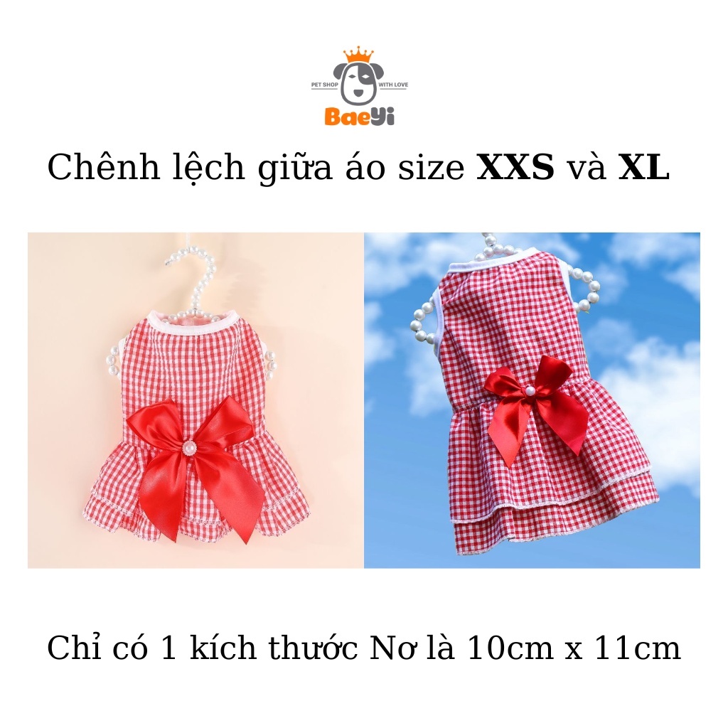 Áo cho chó mèo, đầm sọc đính nơ xinh xắn thương hiệu BaeYi, đồ tết cho thú cưng, quần áo thú cưng