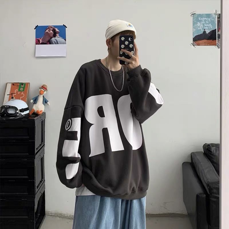 Áo Hoodie Cổ Tròn Dáng Rộng In Hình Dành Cho Nam