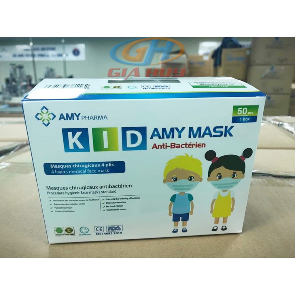 (Mẫu mới) Hộp 50 chiếc khẩu trang trẻ em KID AMY MASK nhiều màu