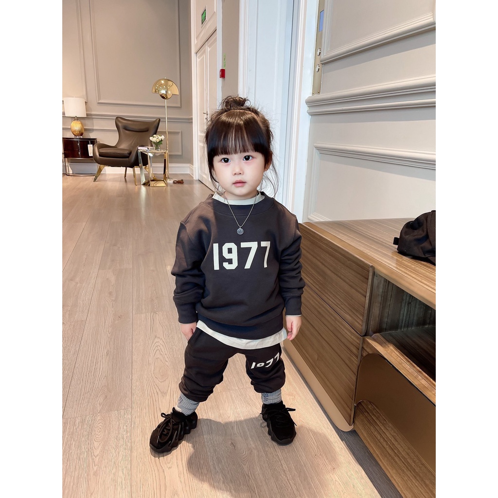Bộ quần áo nỉ cổ tròn 1977 cho bé , Bộ trẻ em unisex , Kid_genZ