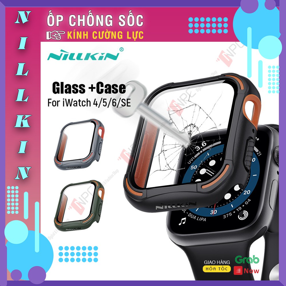 Ốp Apple Watch 6/SE/5/4 Kính Cường Lực NILLKIN CrashBumper Case Rhinoceros Series 40mm 44mm Chống Trầy Sước Va Đập