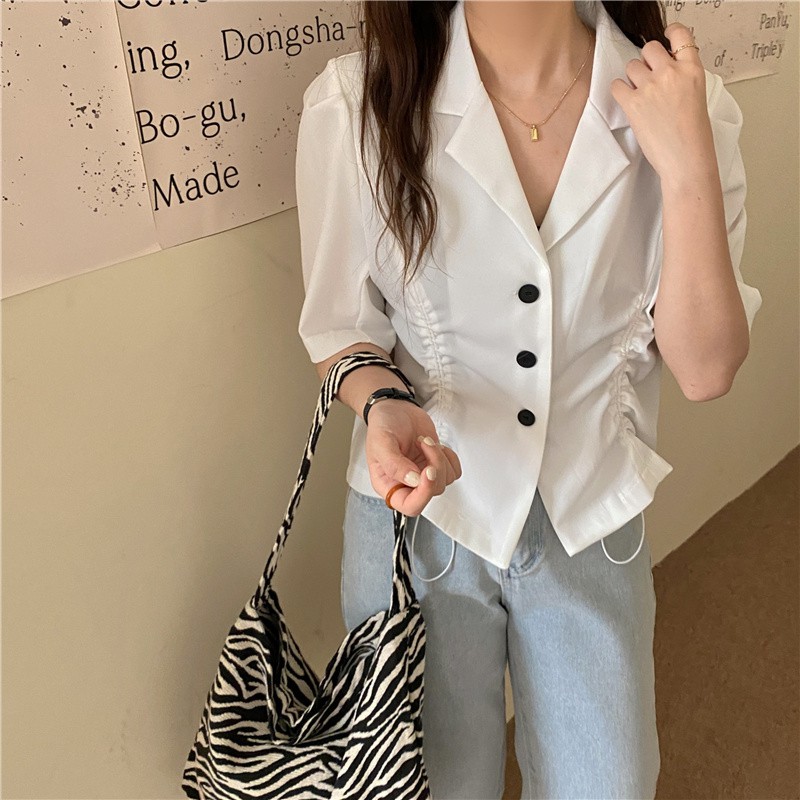 Áo sơ mi cổ lật dáng rộng phối dây rút thời trang trẻ trung năng động phong cách cổ điển dành cho nữ | BigBuy360 - bigbuy360.vn