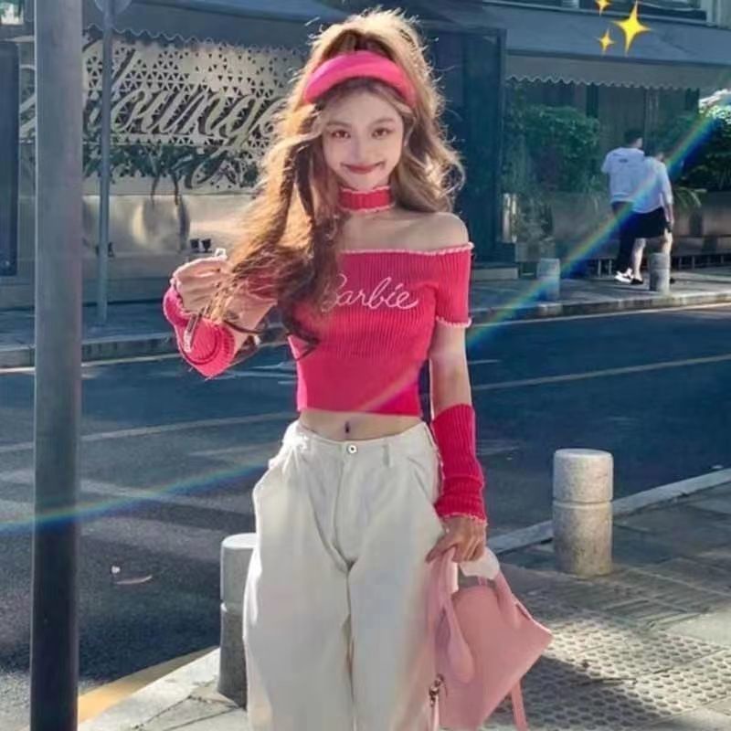 Áo Kiểu Cổ Tròn Hở Vai Phối Màu Tương Phản Ngọt Ngào Cho Nữ