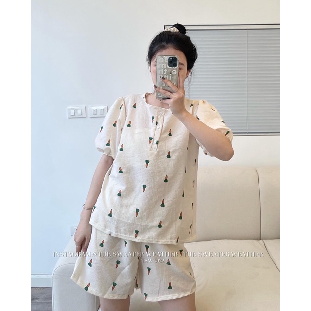 BỘ NGỦ ĐŨI NHĂN HÀN QUỐC / BỘ PIJAMA HÀN/  BỘ NGỦ BỘ MẶC NHÀ CUTE