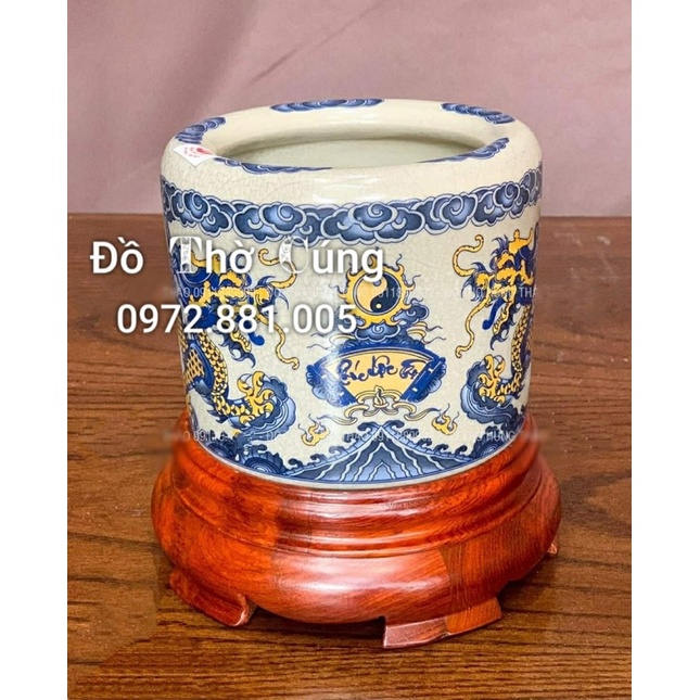 Bộ đồ thờ thần tài men rạn rồng vàng viền xanh