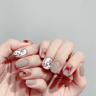 Móng Tay Giả - Nailbox Style Đài Sang Trọng Màu Nude Hoa Lá mix Marble