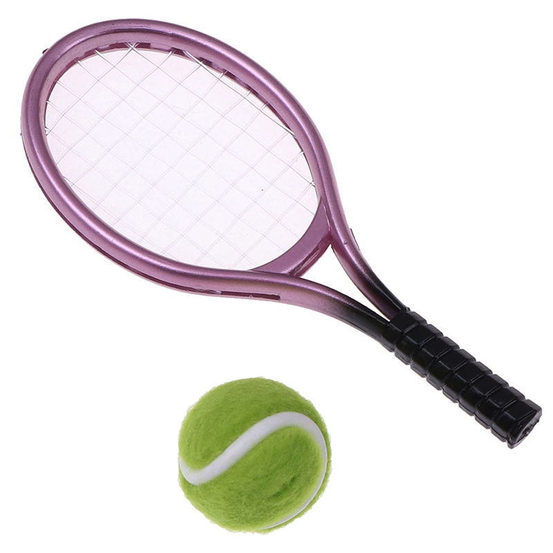 2pcs/set Doll House Miniature Mini Tennis Racket & Ball Model Accessory Toys