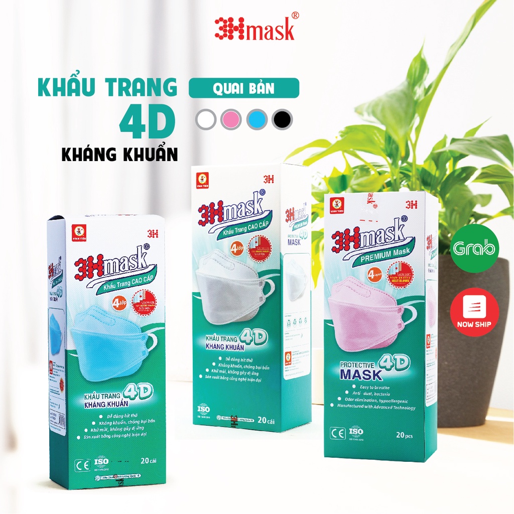 Khẩu Trang 4D 3Hmask Quai Tròn Kháng Khuẩn Cao Cấp ôm khít mặt, không lem son