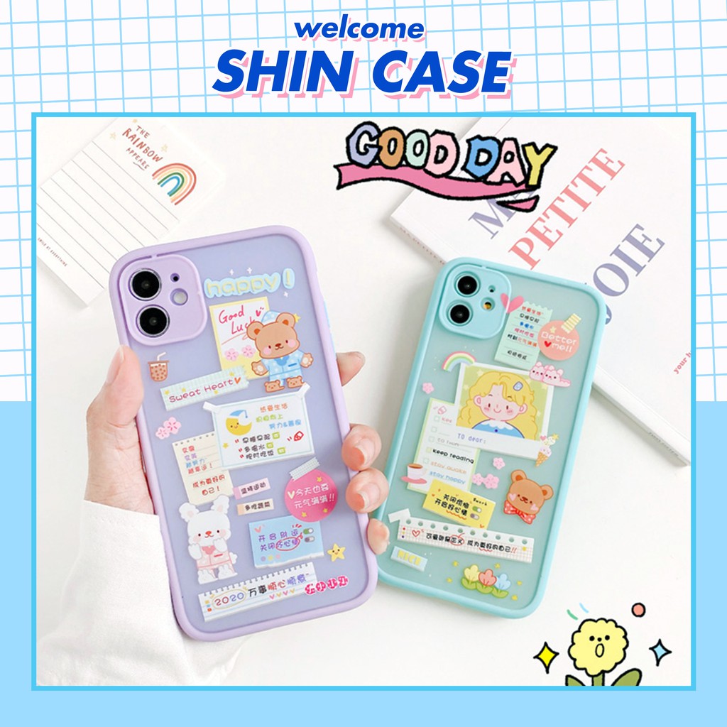 Ốp lưng iphone Sticker Happy nhám viền nổi cong 6/6plus/6s/6splus/7/7plus/8/8plus/x/xr/xs/11/12/13/pro/max/plus/promax