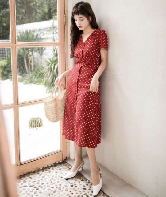 ĐẦM SƠ MI ĐỎ BI WITCH033