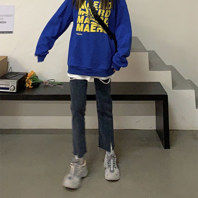 Quần jean nữ SUXI dáng dài ống suông cạp cao thời trang Hàn Quốc