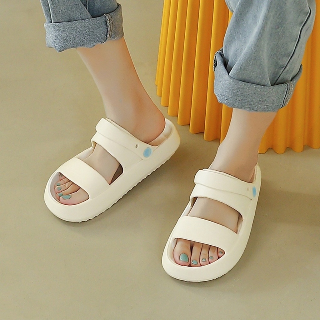 [LOẠI 1-SẴN] Dép Bánh Mì đế EVA Nữ Quai Ngang kiểu giày sandal đi mưa đi học rửa nước quai hậu mới hot cá tính đế bằng