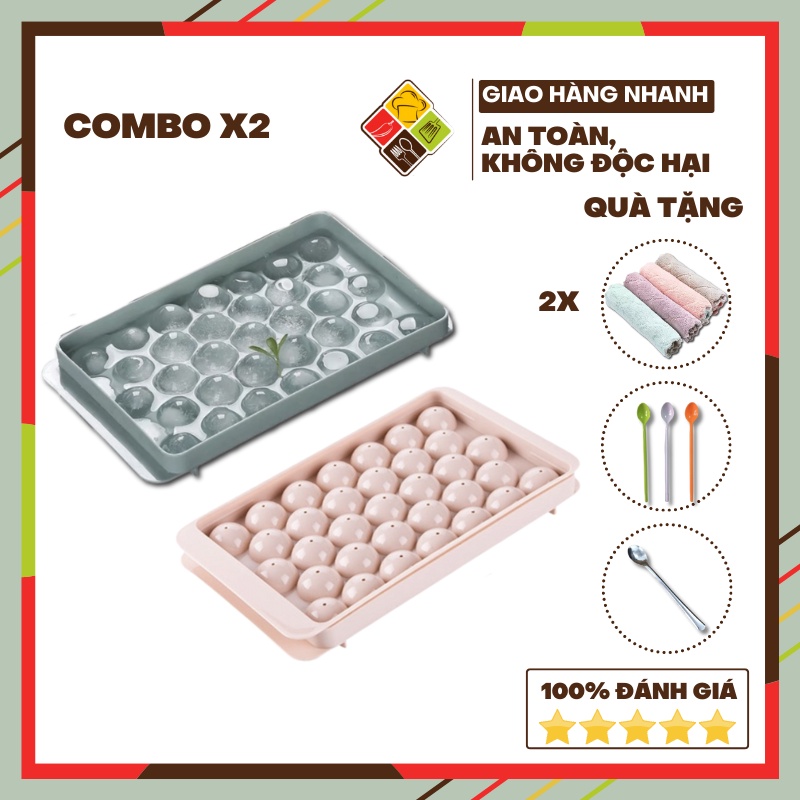 Combo 3 Khay làm đá bằng nhựa 33 viên BEHOMEMALL khuôn làm thạch rau câu làm đá tiện dụng (Giao Màu Ngẫu Nhiên)