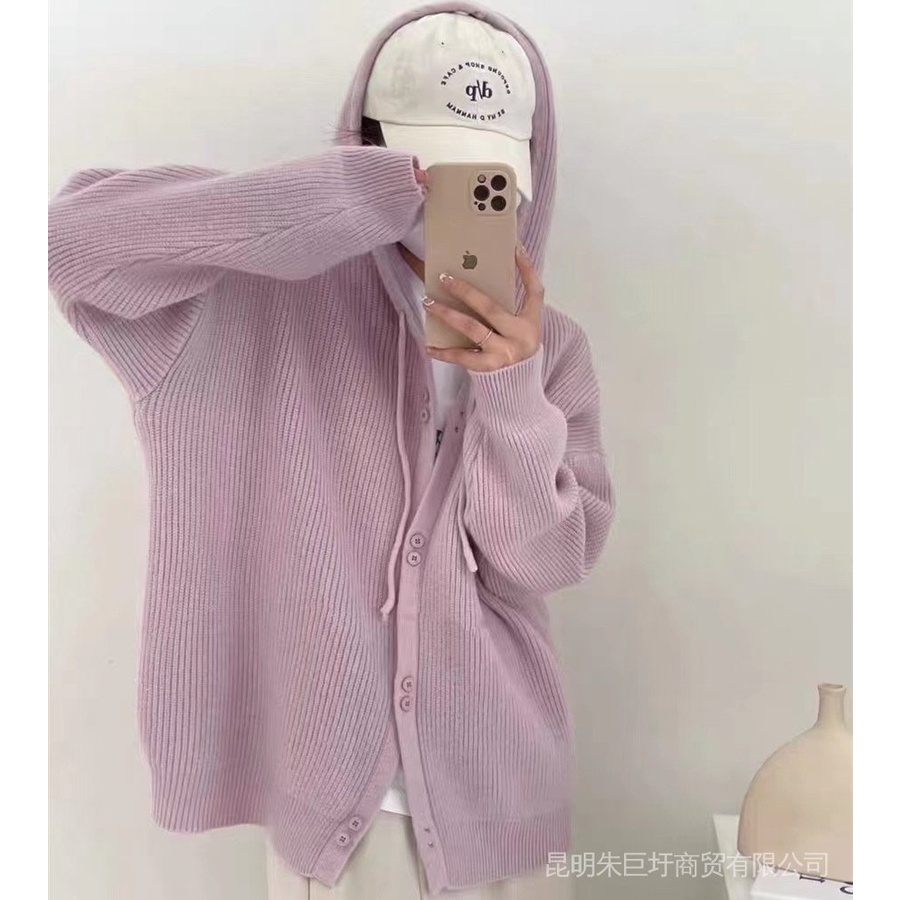 Áo Khoác Cardigan Có Mũ Dáng Rộng Màu Sắc Ngọt Ngào Phong Cách Hàn Quốc Thời Trang Thu Đông Chất Lượng Cao Cho Nữ