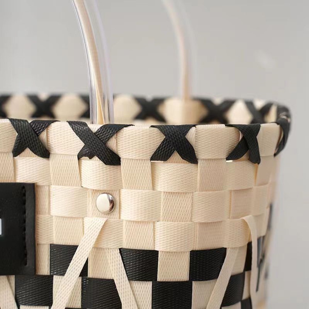 Giỏ Đan Mây Sức Chứa Lớn Màu Trắng Đen Tương Phản