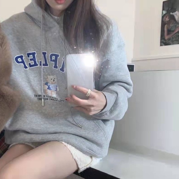 Áo hoodie ZHELIHANGFEI dáng rộng họa tiết chữ và gấu thời trang cá tính dành cho nữ