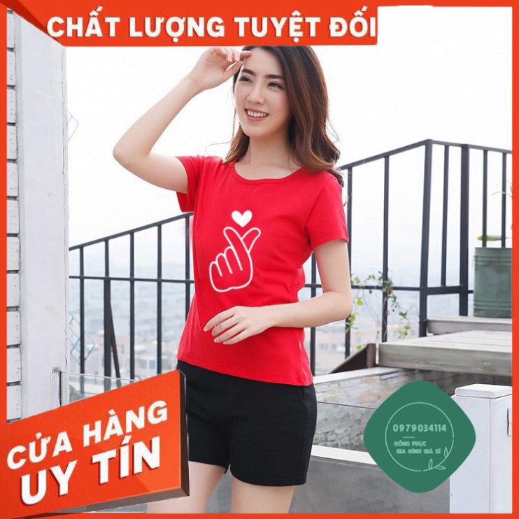 Áo thun gia đình màu đỏ Đồng phục gia đình 3/4/5 người giá rẻ Mẫu bắn tim GD0031D0 Bin Action
