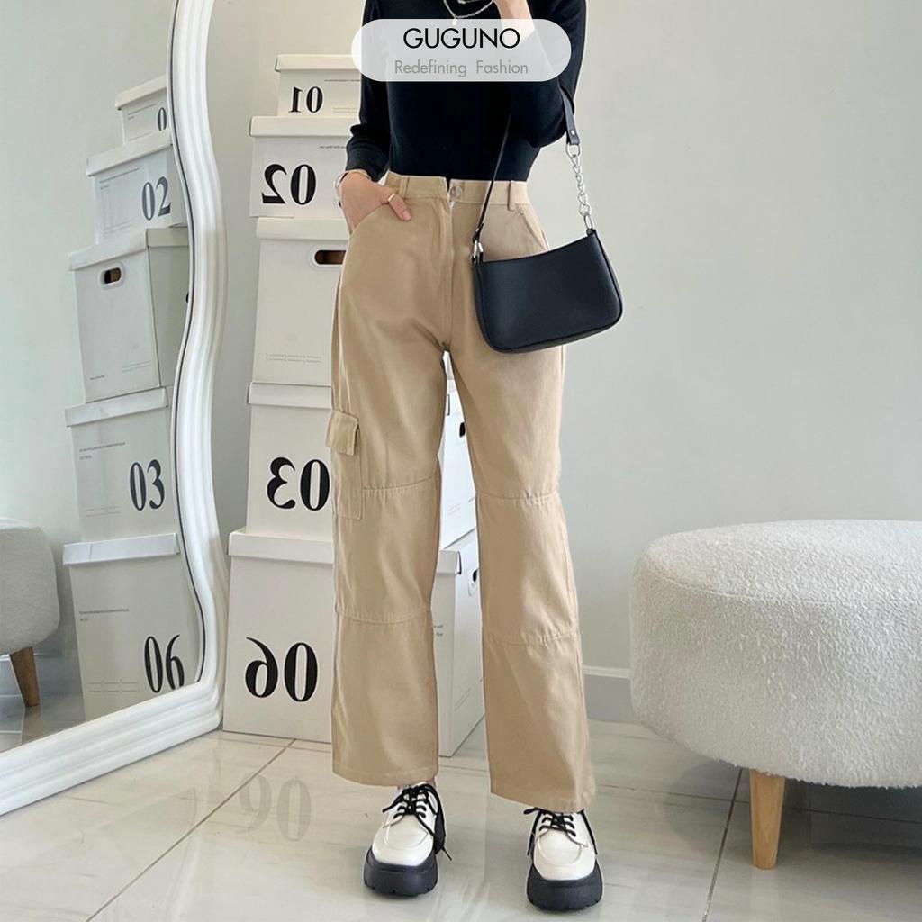 Quần jeans nữ ống rộng cạp cao Guguno