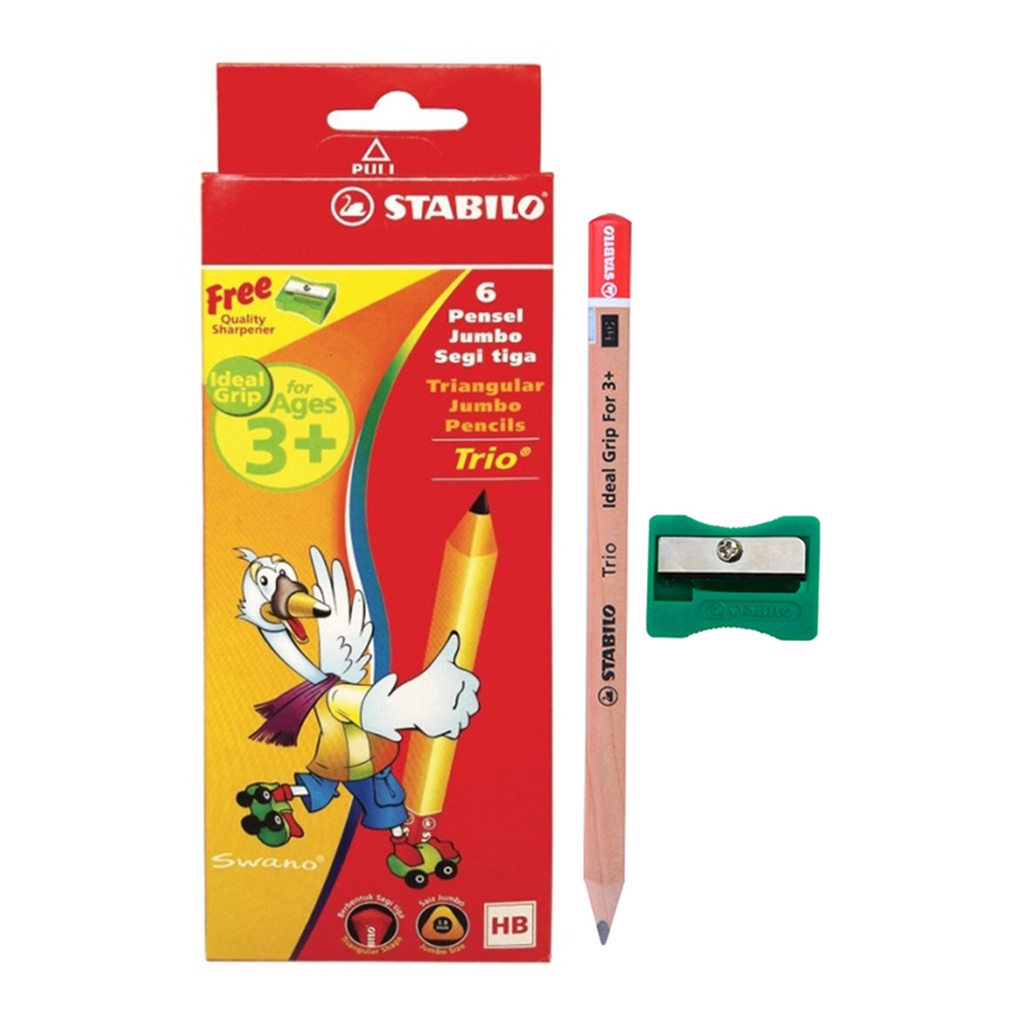 [Mã BMLT35 giảm đến 35K đơn 99K] Combo Bộ bút chì gỗ STABILO Trio Ideal Grip For 3+ HB thân gỗ Jumbo PCJ362