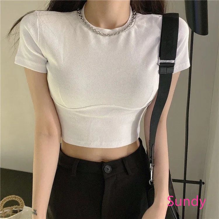 Áo thun lửng tay ngắn màu sắc đơn giản thời trang mùa hè cá tính cho nữ