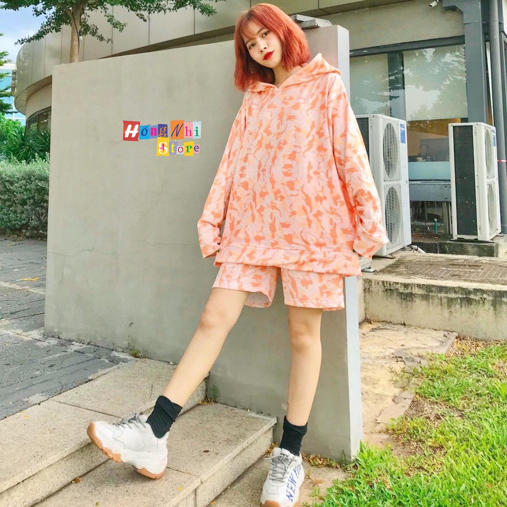 Set Áo Hoodie 3D Unisex Dáng Rộng Kèm Quần Short - Set Bộ Hoodie From Rộng Loang Màu - MM