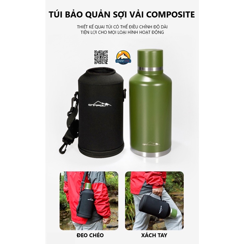 Bình giữ nhiệt nóng lạnh 48h inox 2 lớp 68oz 2000ml NURGAZ CAMPOUT  du lịch cắm trại dã ngoại