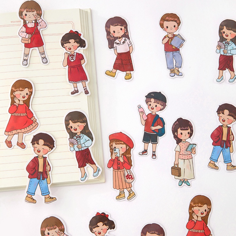 Set 20 miếng dán Sticker Cô gái chàng trai đáng yêu