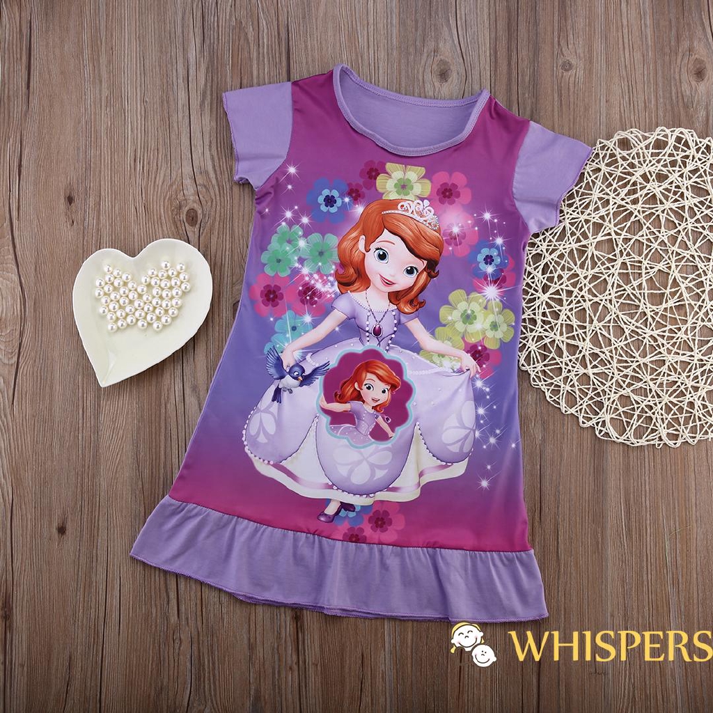 Đầm Công Chúa Tay Ngắn In Hình Nàng Tiên Cá Cho Bé Gái Từ 3-10 Tuổi