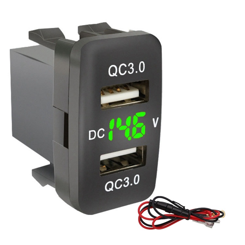 Sạc nhanh USB3.0 kép trên ô tô với vôn kế hiển thị Bộ sạc ô tô điện áp đen cho ô tô