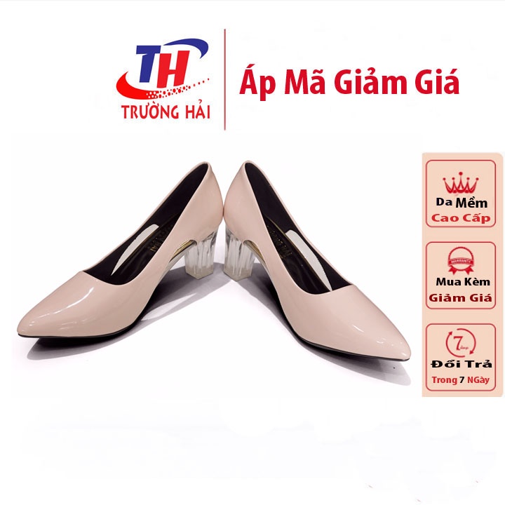 Giày cao gót Nữ cao 7cm Trường Hải Da Bóng Màu Hồng đế Mika Trong CG0120