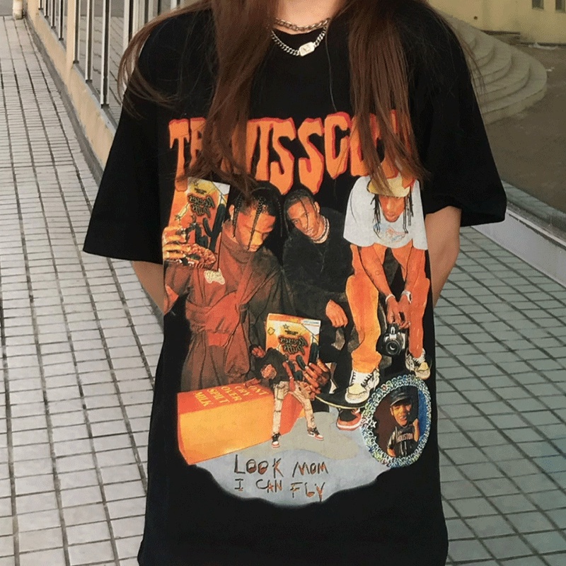 Travis Scott Áo nam Nữ Quá Khổ Vintage Hiphop Astroworld Tour Áo Rời Unisex Mùa Hè Áo
