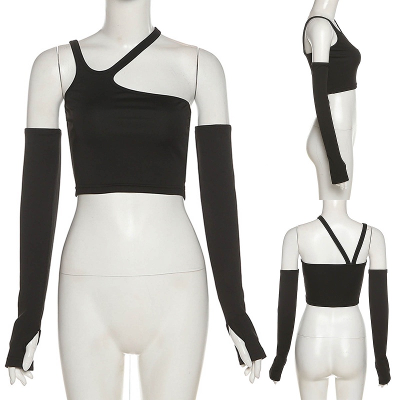 Brroa Áo Ống Crop Top Hai Dây Cắt Không Đều Gợi Cảm Với Tay Áo Rời Phong Cách Harajuku Cho Nữ T