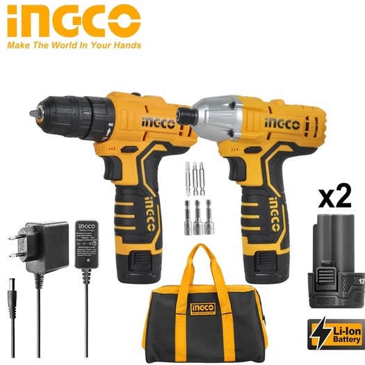 Bộ combo máy khoan 10mm & Máy siết vít dùng pin Lithium 12V INGCO CKLI1201