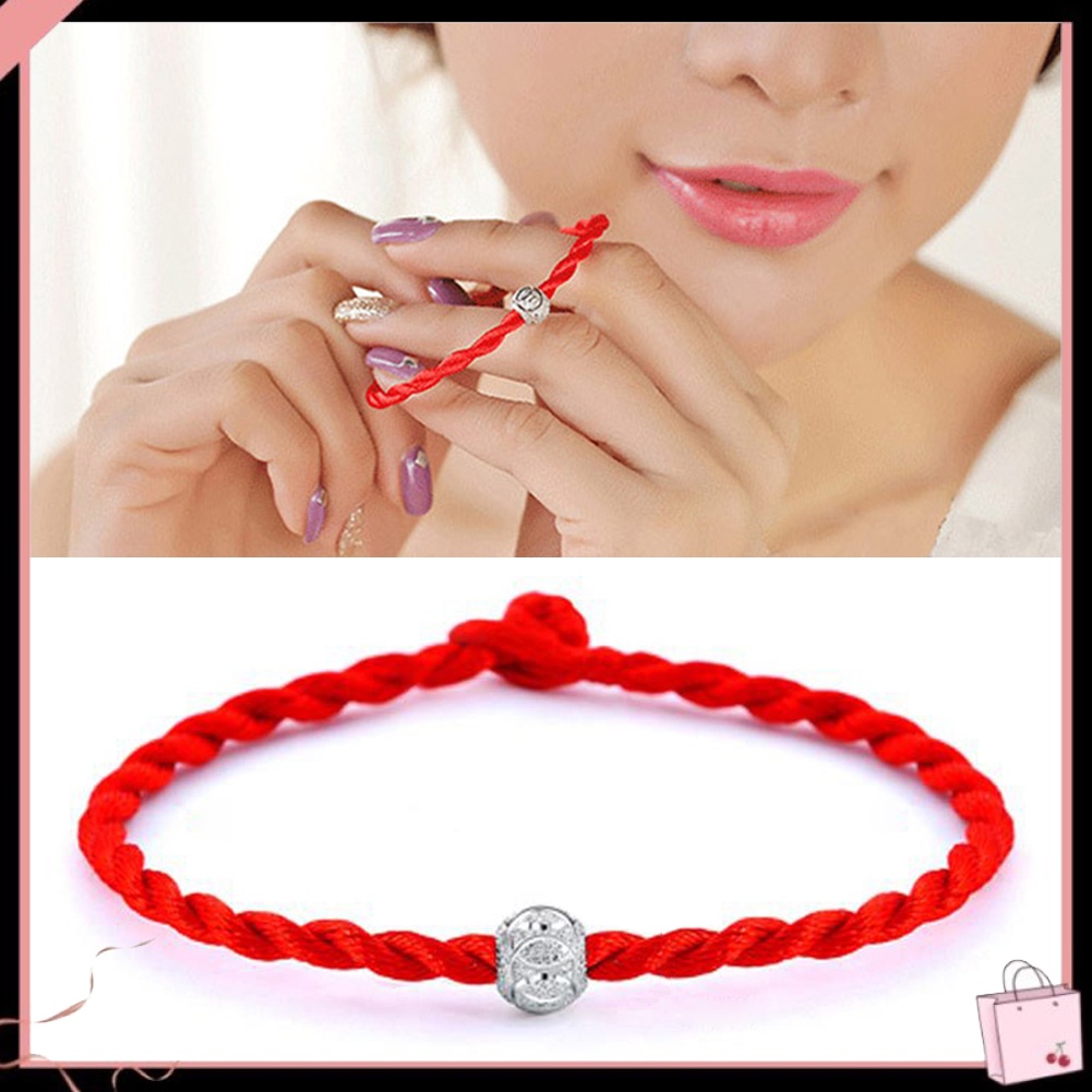 Vòng Tay Dây Đỏ May Mắn Xỏ Hạt Mạ Bạc Phong Cách Dân Tộc Cho Nam Và Nữ