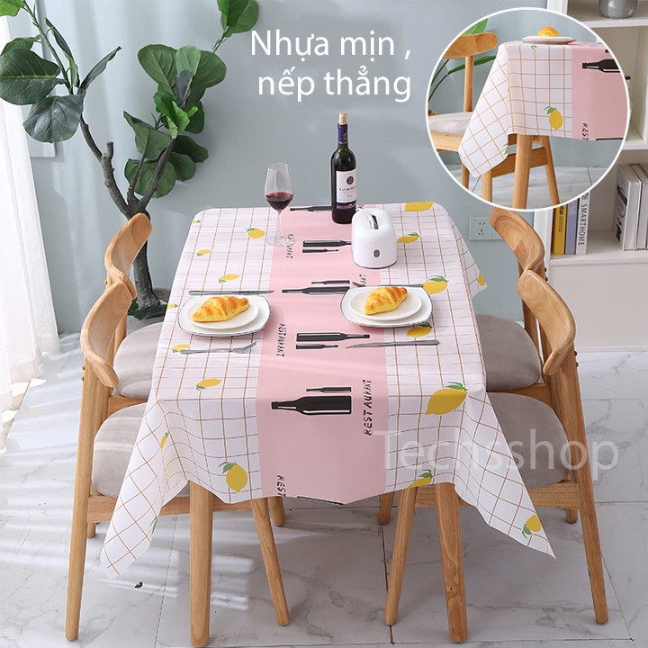 Khăn Trải Bàn Bằng Nhựa PEVA Hình Caro Họa Tiết - Tấm Lót Bàn Hình Chữ Nhật 180x137cm